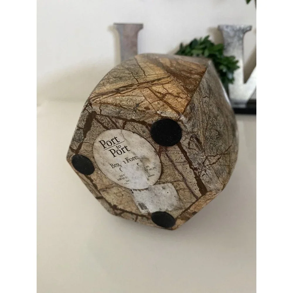 Hexagonal Stone Canister Lidded Container Trinket Box Port To Port Vintage Brown